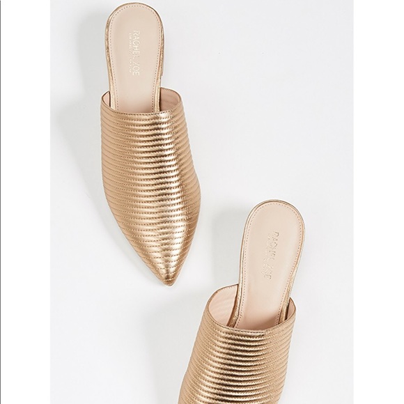 Rachel Zoe Pointed Toe Gold Flats Mules - Picture 3 of 5